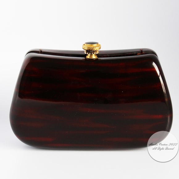 Saks Fifth Avenue Evening Bag Minaudière Clutch or Crossbody Polished Resin Rare - Picture 5 of 13
